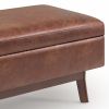 Owen Small Faux Leather Rectangular Storage Ottoman, Distressed Saddle Brown