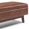Owen Large Faux Leather Rectangular Storage Ottoman, Distressed Saddle Brown