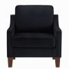 Modern Velvet Accent Chair with Wooden Legs, Black