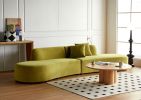 132" Curved, Modern Half-Moon Design 6-Seat Luxury Velvet Sofa with Throw Pillows & High-Density Foam