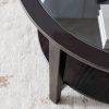 Modern Round Solid Wood Coffee Table with Tempered Glass Top, Black