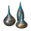 Set of 3 Modern Blue & Bronze Glass Vases
