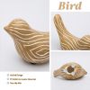 Set of 2 Small Ceramic Bird Figurines, Wood-Grain