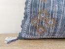 Blue Hand-Embroidered Lumbar Pillow Cover, 12x28"