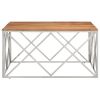Contemporary Square Coffee Table with Silver Stainless Steel Base & Solid Acacia Wood Top