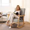 Upholstered Rocking Chair with Pillow and Rubberwood Frame