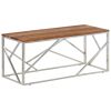 Contemporary Rectangular Coffee Table with Silver Stainless Steel Base & Solid Acacia Wood Top