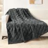 Super-Soft Checkered Fleece Throw, Dark Grey, 50x60"