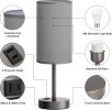 3-Way Dimmable Bedside Lamp with USB C/A Charging Ports, AC Outlet, & Grey Linen Shade
