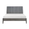 Modern Queen-Size Platform Bed with Velvet Headboard & Solid Wood Legs, Gray