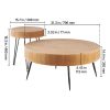 Set of 2 Round Wood Coffee Tables with Metal Legs, Natural