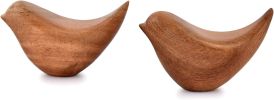 Set of 2 Acacia Wood Bird Figurines, Brown