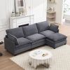 Modular Velvet L-Shaped 3-Seat Sofa with 1 Ottoman, 2 Lumbar Pillows