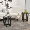 Round Side/End Table with Tempered Glass Top, Black
