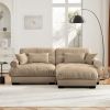 Modern Velvet 2-Seater Sofa with Ottoman, Round Bolster Armrests, Lumbar & Throw Pillows