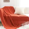 Cozy Knitted Throw with Tassels, Red
