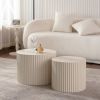 Set of 2 Modern Drum Nesting Coffee Tables, Beige