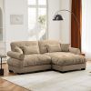Modern Velvet 2-Seater Sofa with Ottoman, Round Bolster Armrests, Lumbar & Throw Pillows