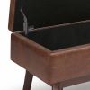 Owen Small Faux Leather Rectangular Storage Ottoman, Distressed Saddle Brown