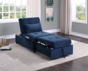 Modern Tufted Velvet Lift-Top Storage Bench with Pull-out Bed, Dark Blue