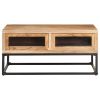 Solid Acacia Wood Coffee Table with Powder-Coated Steel Legs, Natural