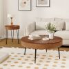 Set of 2 Round Solid Pine Round Coffee Tables with Metal Legs