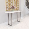 Modern Faux Marble Console Table with Brushed Silver Base