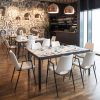 Tokai White Modern Marble-Look Laminate Dining Table with Solid Wood Base