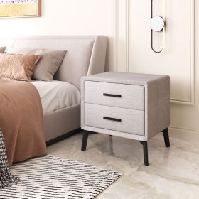 Modern Gray Two-Drawer Fabric Accent Side Table