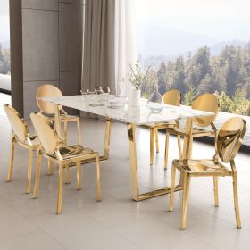 Atlas Modern Faux Marble Dining Table with Gold Geometric Base