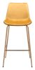 Tony Yellow & Gold Glam Velvet Barstool with Steel Frame