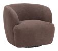 Modern Shearling-Style Swivel Accent Chair - Brown