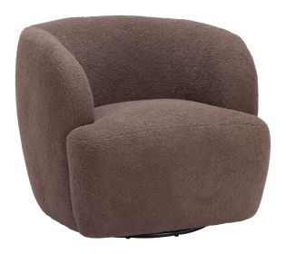 Modern Shearling-Style Swivel Accent Chair - Brown