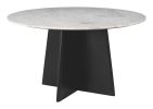 Strela White & Black Modern Marble & Mango Wood Dining Table