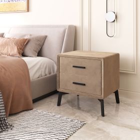 Modern Brown Two-Drawer Polyester Side Table with Steel Frame
