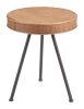 Stuart Natural Modern Wood & Rattan Side Table with Steel Frame