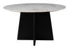 Strela White & Black Modern Marble & Mango Wood Dining Table