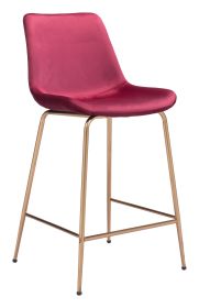 Tony Red & Gold Glam Velvet Counter Stool with Steel Frame