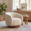 Vinta Beige Modern Polyester Swivel Chair with Elm Wood