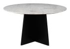 Strela White & Black Modern Marble & Mango Wood Dining Table