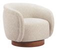 Vinta Beige Modern Polyester Swivel Chair with Elm Wood