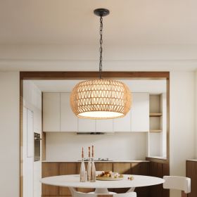 Woven Jute Pendant Lamp with Adjustable Height, E26 Base, 18" (Option: White)