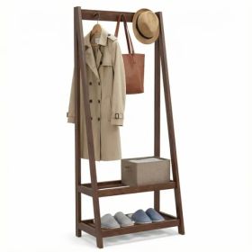 Solid Freestanding Rubberwood Coat Rack, A-Frame Design with 3 Hooks & 2 Shelves (Option: defaulttitle)