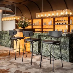 Charon Bauhaus Bar Stool – Vinyl Upholstery & Powder-Coated Steel (Option: Vintage Black)