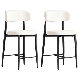 Modern Counter Height Bar Stool Set – Linen Upholstered with Wood-Grain Legs (Option: 2Pcs_Black)