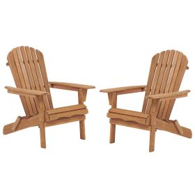 Set of 2 Folding Adirondack Chairs – Solid Hemlock Wood, Outdoor (Option: LightBrown_2Pcs)