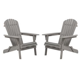 Set of 2 Folding Adirondack Chairs – Solid Hemlock Wood, Outdoor (Option: Grey_2Pcs)