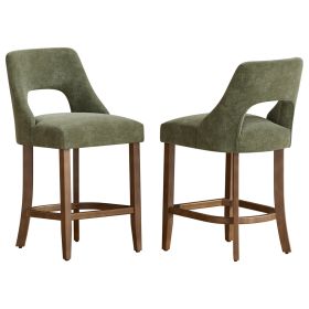 Set of 2 Mid-Century Counter Height Bar Stools – Chenille Upholstered (Option: 2Pcs_Green)