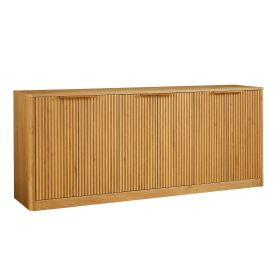 Wavy Fluted Sideboard Cabinet with 6 Doors – Wood Grain Top (Option: 67in_Natural)