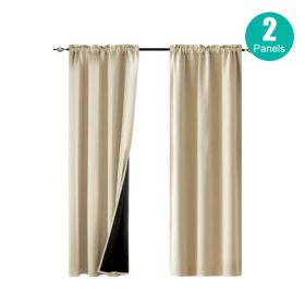 Set of 2 Insulated Thermal Blackout Curtain Panels with Rod Pocket, 52"W X 63"L, Available in 2 Colors (Option: Beige)